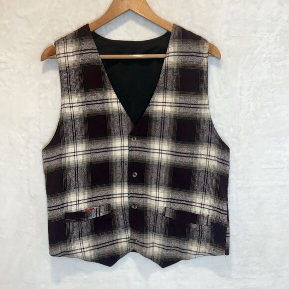 VTG Opus Reversible Plaid Vest Flannel 80s 90s Grunge Dark Academia Check Mens S - Picture 1 of 7